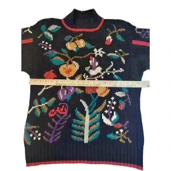 Vintage 1988 Lisa Nichols Sweater Size L Floral Button Back Chunky Knit Black - Picture 3 of 11